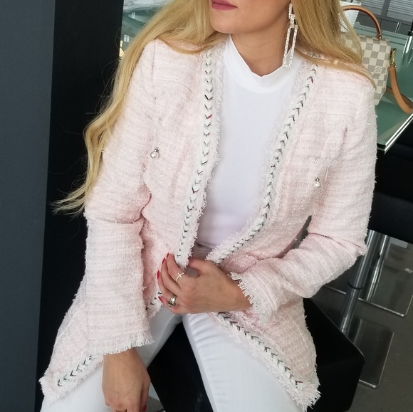 PINK TWEED BLAZER JACKET - Picture 2 of 9